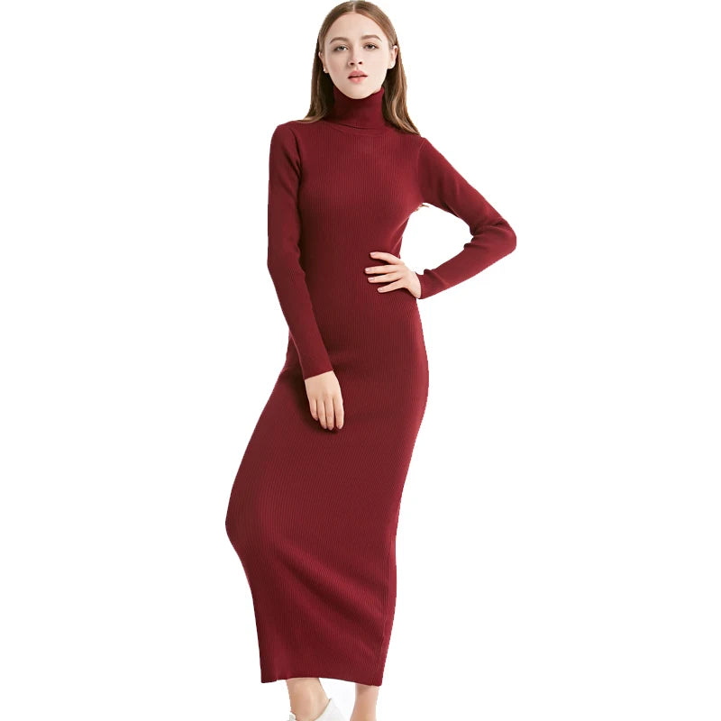 Knit Turtleneck Winter Maxi Dress