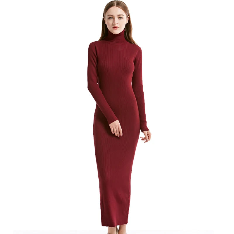 Knit Turtleneck Winter Maxi Dress