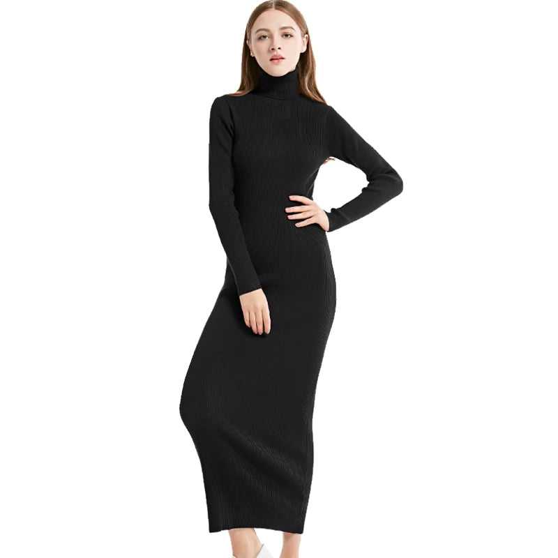 Knit Turtleneck Winter Maxi Dress