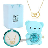 Teddy Bear Eternal Rose Box - W/ Engraved Necklace