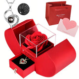 Eternal Rose Box - W/ Engraved Necklace & Real Rose