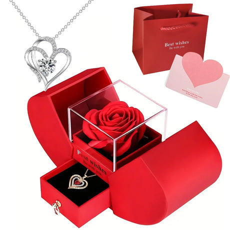 Eternal Rose Box - W/ Engraved Necklace & Real Rose