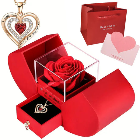 Eternal Rose Box - W/ Engraved Necklace & Real Rose